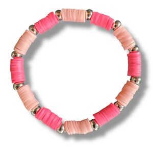 5 For $25 HANDCRAFTED Pink Clay and Silver Beaded Bracelet
